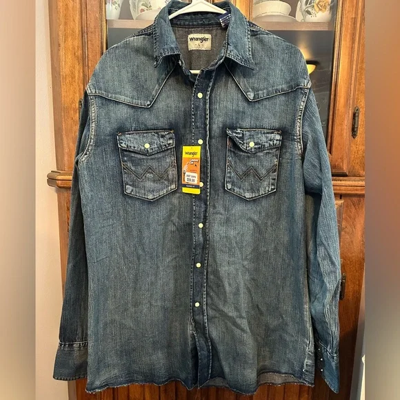 Wrangler Western Denim Pearl Snap Shirt - Picture 1 of 5